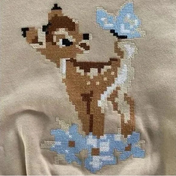 Zara x Disney collab Beige Sweater with Deer and Butterfly Design embroidered - Picture 4 of 4